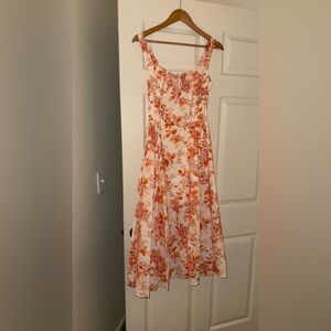Moon River Orange Floral Midi Dress
